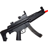 Black MP5 orby gun with ABS construction, green LED sight, and high gel ball capacity.